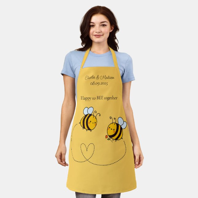 Tablier Texte personnalisé Happy Love Bees (Porté)