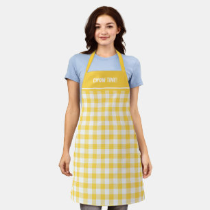 Tablier Texte personnalisé Plaid de buffle jaune et blanc