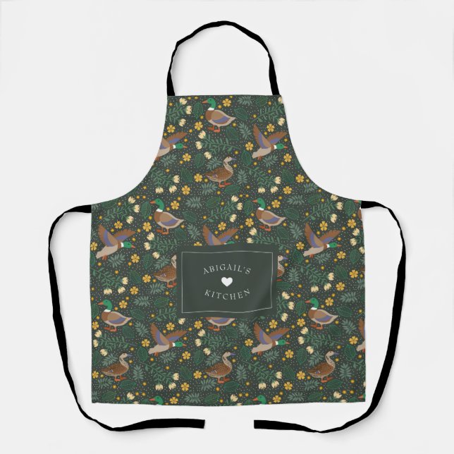 Tablier Texte Personnalisé Rustique Folk Art Canard Floral (Recto)