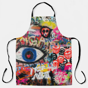 Tablier textile floral bleu et rouge