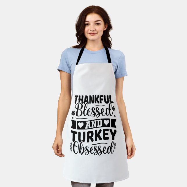 Tablier Thankful Blessed and Turkey Obsessed Thanksgiving (Porté)