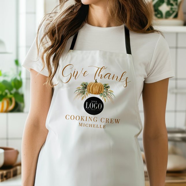 Tablier Thanksgiving Pumpkin Give Thanks Business Logo  (Créateur téléchargé)