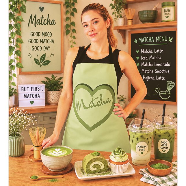 Tablier Thé Vert Matcha Groovy Y2k Cœur  (Créateur téléchargé)