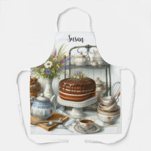 Tablier Théière vintage, thé et gâteau