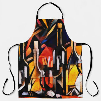 Tablier Thèmes du vin dans le style du cubisme. Bouteilles