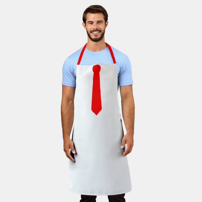Tablier Tie rouge Nouveauté blanche (Porté)