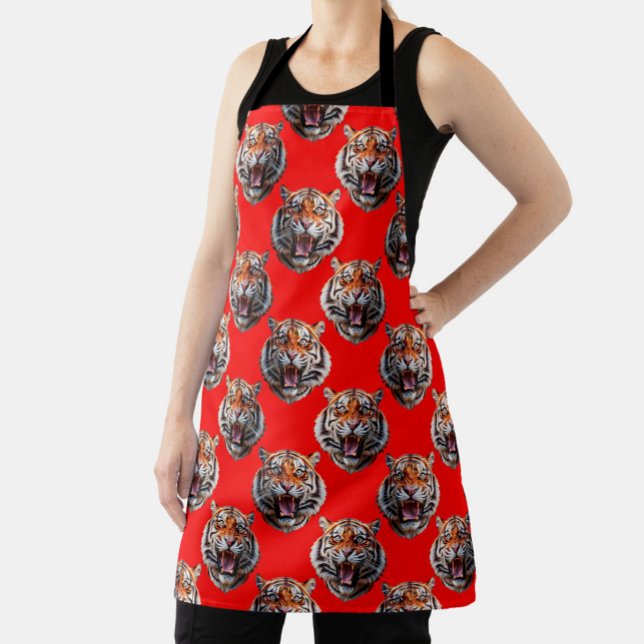 Tablier Tiger Head Pattern Design Red (Créateur téléchargé)