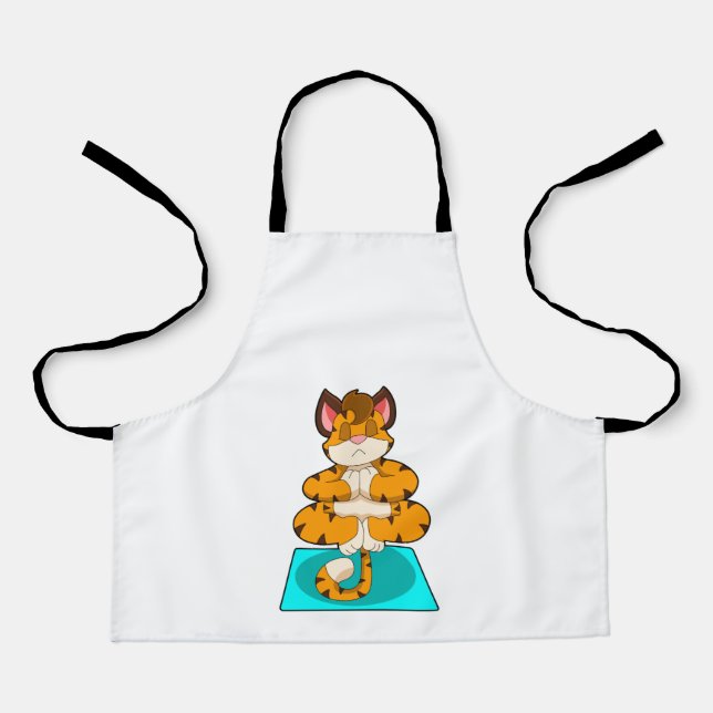 Tablier Tigre au Yoga sur tapis de Yoga (Recto)