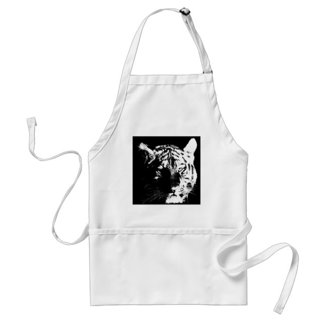 Tablier Tigre noir et blanc Pop Art (Devant)