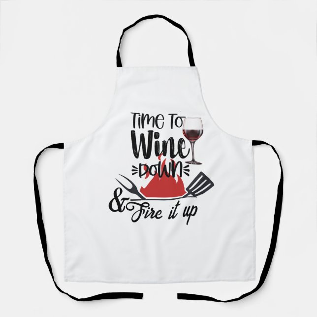 Tablier Time To Wine Wind Down Chef Apron - BBQ Gift (Recto)