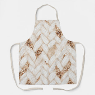 Tablier Tissu Faux Tissé Blanc Paillettes Dorées