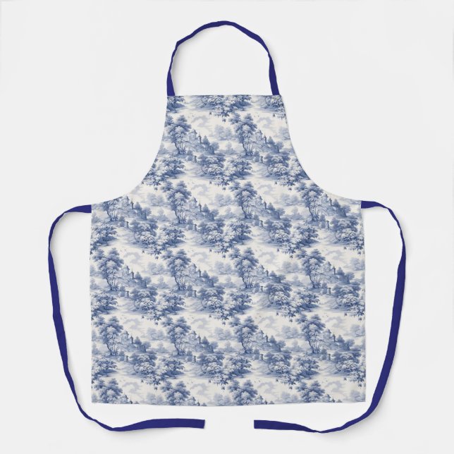 Tablier Toile Bleu Blanc Floral Pays Français (Recto)