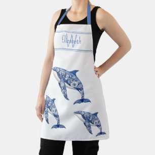Tablier Toile Bleue Floral Plage Dolpho Monogramme