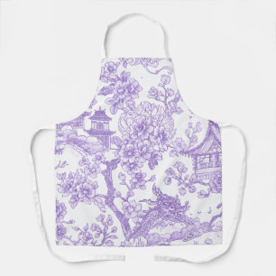 Tablier Toile de chinoiserie violette dragon fleur de ceri