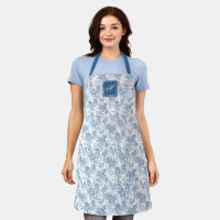 Toile de Jouy florale vintage bleue monogramme fra
