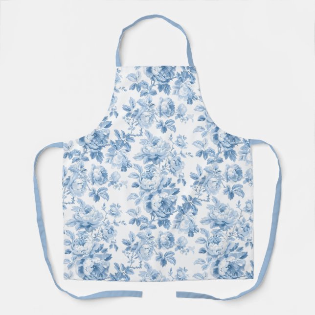 Tablier Toile Florale Bleue & Blanc (Recto)