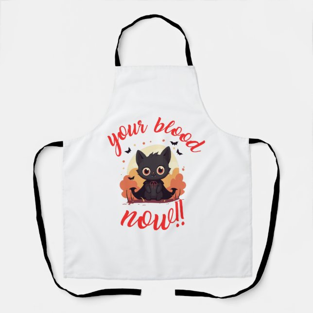 Tablier TON SANG MAINTENANT !! - Chat vampire (Recto)