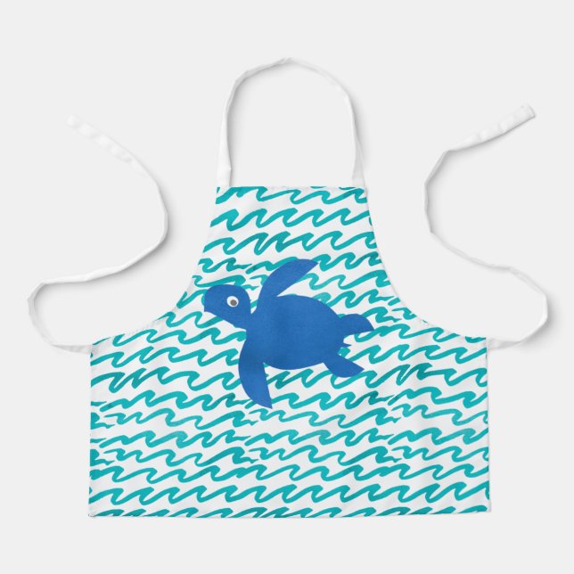 Tablier Tortue de mer à l'aquarelle Shibori Vague (Recto)