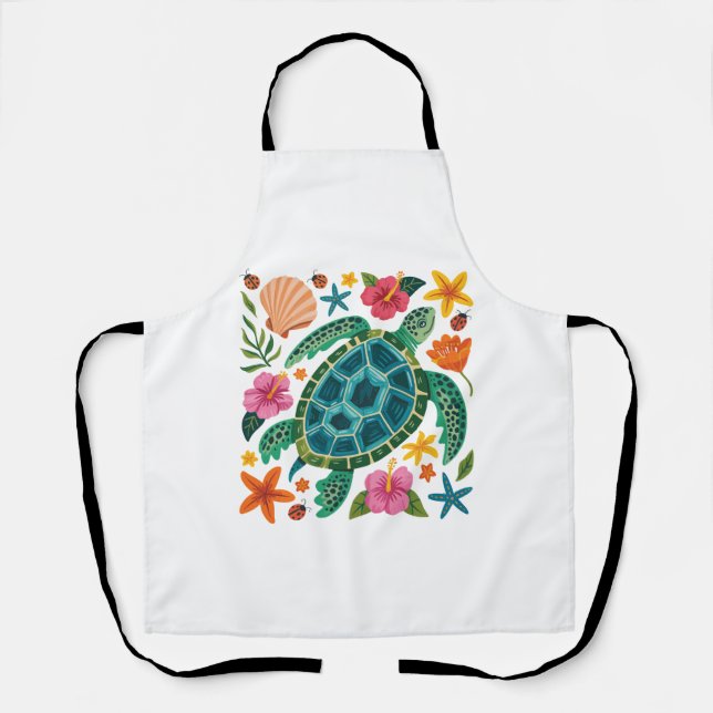 Tablier Tortue de mer florale Boho (Recto)