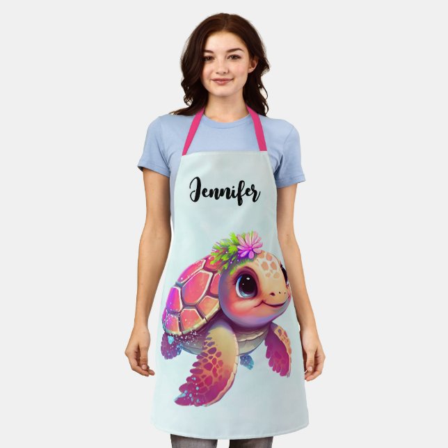 Tablier Tortue de mer rose Whimsical & mignon (Porté)