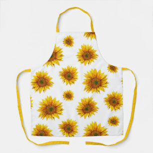 Tablier Tournesol. Aquarelle jaune rustique motif floral