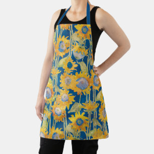 Tablier Tournesol moderne sur aquarelle bleue