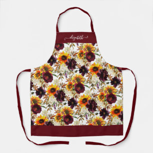 Tablier Tournesol rustique Bourgogne Chute Floral Aquarell