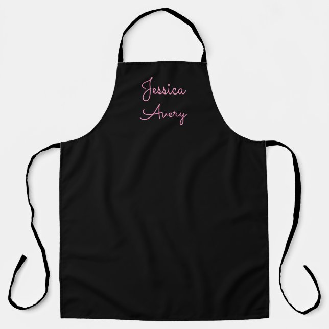 Tablier Tout nom | Script rose modifiable Cool sur noir (Recto)