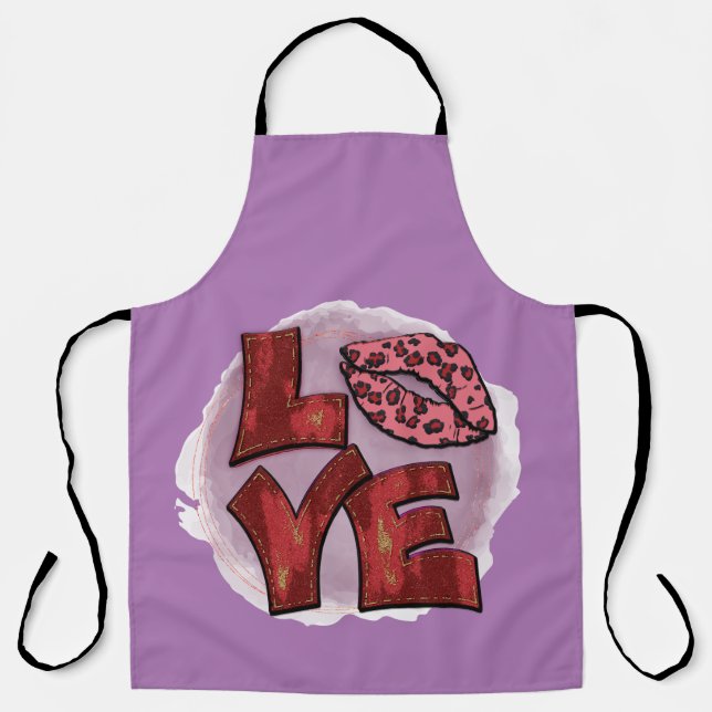 Tablier Tout-Sur Purple Love Leppard Lips Cuisine Apron (Recto)