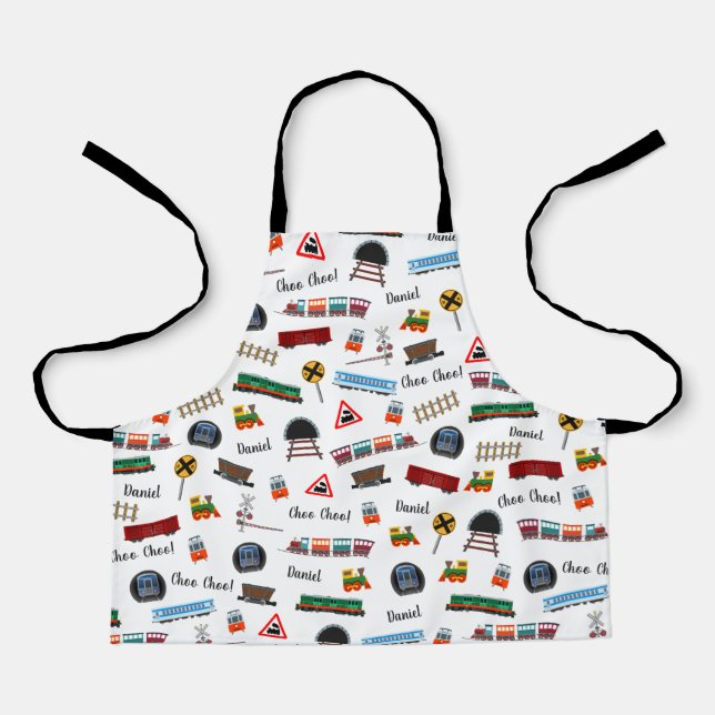 Tablier Train Motif Petit Garçon Prénom Choo Choo Enfants (Recto)