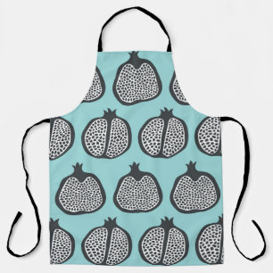 Tablier Tranches de grenade : Motif Aqua Noir.