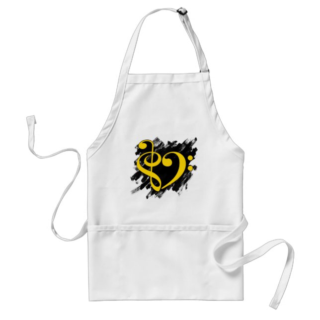 Tablier Treble et Bass Clef Musical Coeur Jaune (Devant)