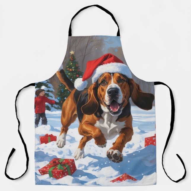 Tablier Trek Walker Coonhound Neige avec Casquette de Noël (Recto)