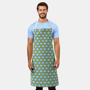 Tablier Trellis bleu et jaune, treillis, Quatrefoil