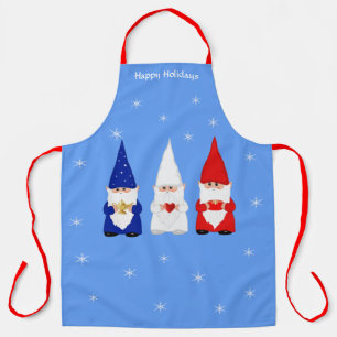 Tablier Trois Gnomes de Noël en bleu clair