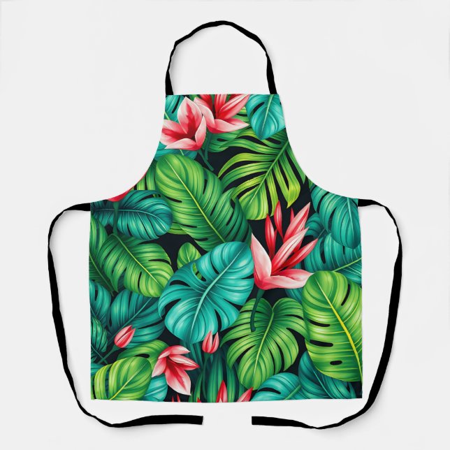 Tablier Tropical Monstera Heliconia Jungle Pattern (Recto)