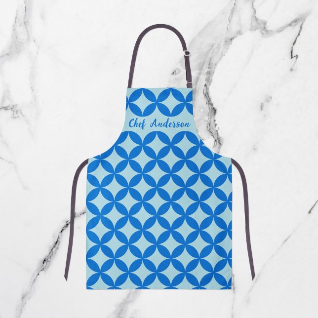 Tablier Tuile d'été avec cercles azurés sur le bleu bébé (Summer tile with azure circles on baby blue apron)