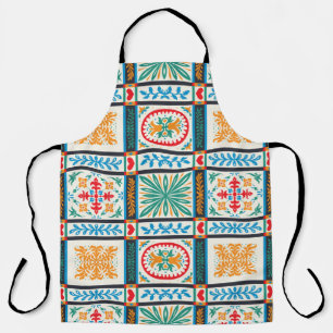 Tablier tuile en majolique italienne. Broderie avec fleurs