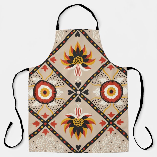 Tablier tuile en majolique italienne. Broderie avec fleurs (Recto)