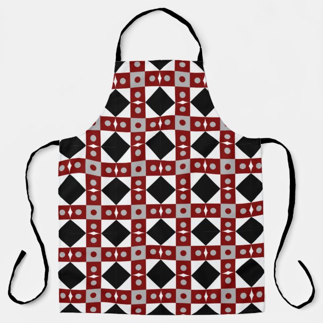 Tablier Tuiles géométriques en rouge, noir et blanc (Recto)