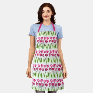 Tablier Tulip Garden Imprimer en rose et vert Fuchsia