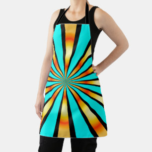 Tablier Turquoise orange noir Motif radial