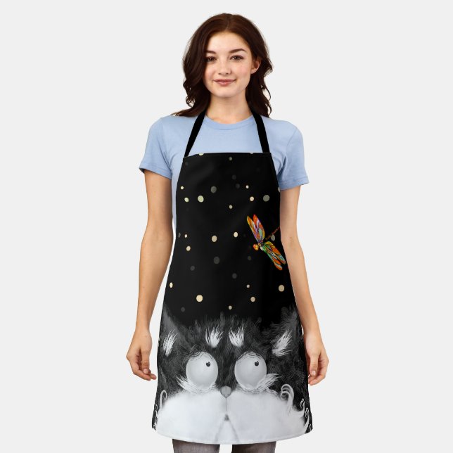 Tablier Tuxedo Cat surpris par la libellule  (Porté)