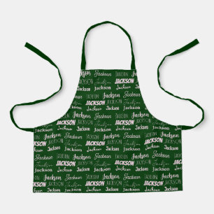 Tablier Typographie verte personnalisée Nom Collage Enfant