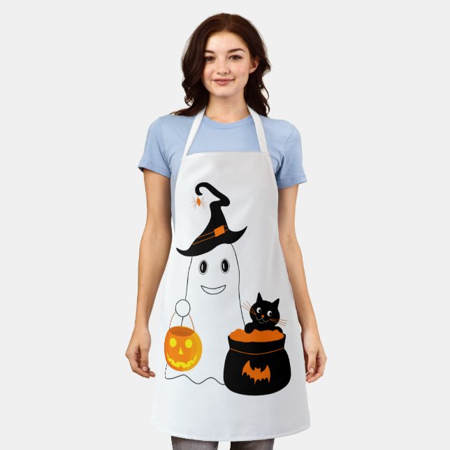 Tablier Un joli fantôme avec un chat noir célèbre l'hallow (Porté)