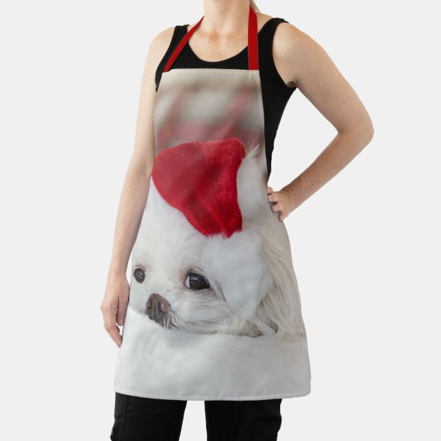 Tablier Un mignon chien blanc dans un Casquette de Noël ro (Insitu)