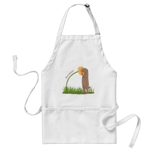 Tablier Un mignon chien de prairie reniflant la caricature (Devant)