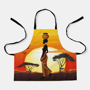 Tablier Une belle femme africaine Silhouette sur les solei
