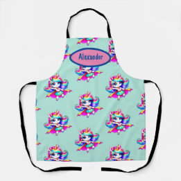 Tablier Unicorn mignon super fille vert marine texte T-shi