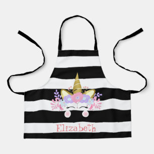 Tablier Unicorne face noir rayures personnalisées